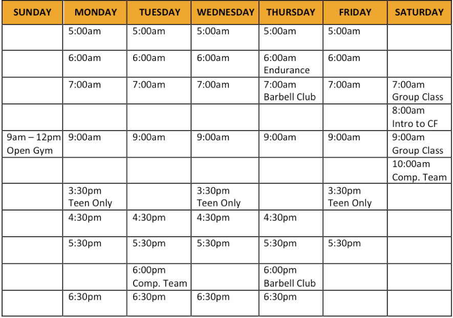 Class Schedule | Ruination CrossFit